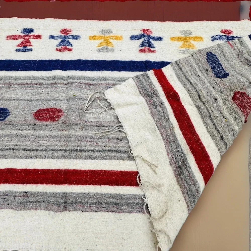 Handmade Wool Blanket Unisex 73x50 Multicolor Guatemalan Mayan Momostenango Art